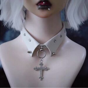 Handmade Subcultural Cross Pendant Spike Rivet Collar Choker